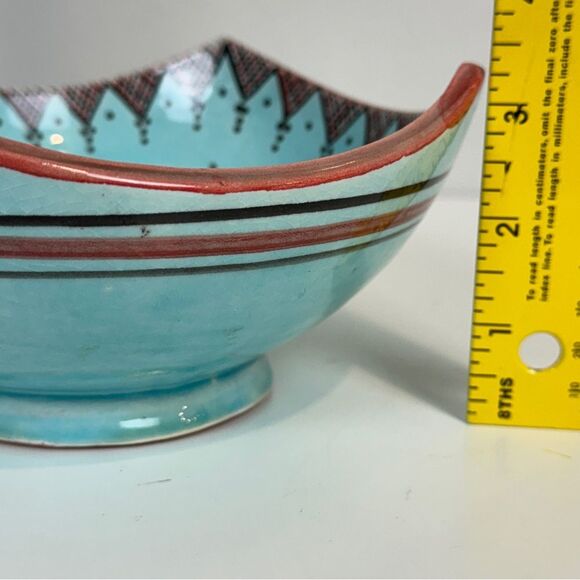 Handmade Moroccan Safi Geometric Blue Pottery Bowl 7” - Picture 5 of 6